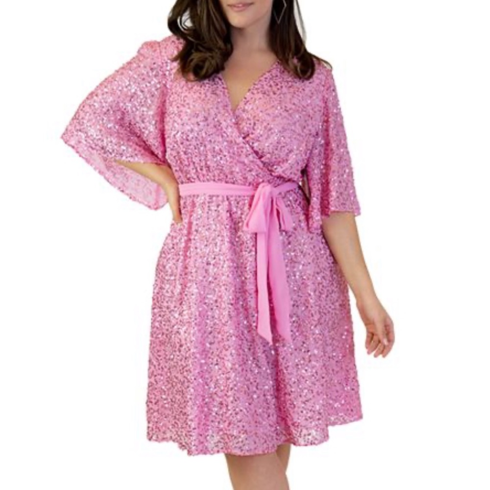 Elegant Pink Sequin Wrap plus size Dress 22 Sparkles 💖
